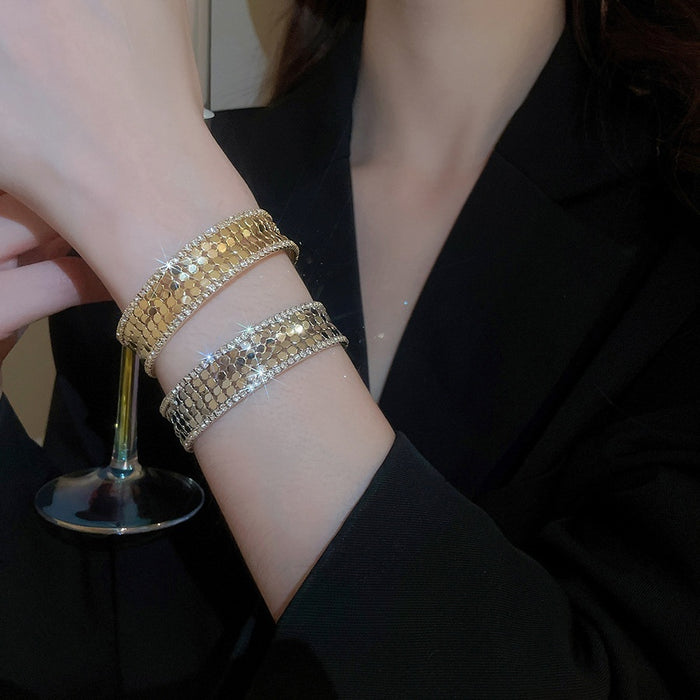 European Style Copper Multi Layer Open Bangle With Sparkling Zircon Round Fashion Design