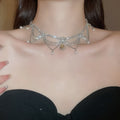 French Elegant Faux Pearl Rhinestone Lace Tassel Teardrop Pendant Necklace view 3