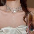 French Elegant Faux Pearl Rhinestone Lace Tassel Teardrop Pendant Necklace view 1