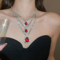 Sparkling Rhinestone Three Layer Teardrop Pendant Copper Necklace For Elegant Court Style Women view 3