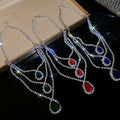 Sparkling Rhinestone Three Layer Teardrop Pendant Copper Necklace For Elegant Court Style Women view 4