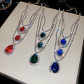 Sparkling Rhinestone Three Layer Teardrop Pendant Copper Necklace For Elegant Court Style Women view 2