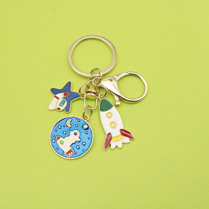 Metal Cartoon Astronaut Planet Keychain Cute Car Key Ring Gift