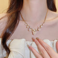 Light Luxury Faux Pearl Resin Flower Pendant Triple Layer Clavicle Necklace view 1