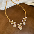 Light Luxury Faux Pearl Resin Flower Pendant Triple Layer Clavicle Necklace view 2