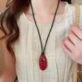 Light Luxury Leather Geometric Oval Pendant Sweater Necklace Minimalist Clavicle Chain view 3