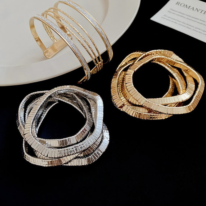 European Style Geometric Round Metal Spliced Bangle Fashion Niche Design Bracelet