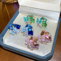 18K Gold Plated Silver Post Crystal Butterfly Pearl Flower Cluster Stud Earrings Light Luxury Fresh Style view 3