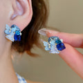 18K Gold Plated Silver Post Crystal Butterfly Pearl Flower Cluster Stud Earrings Light Luxury Fresh Style view 4