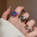 Light Luxury Alloy Open Ring With Rhinestone Geometric Triangle Oval Design view 2