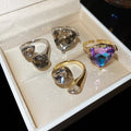Light Luxury Alloy Open Ring With Rhinestone Geometric Triangle Oval Design view 1