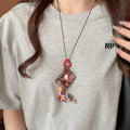 Vacation Style Alloy Cat Flower Apple Pendant Sweater Necklace With Resin Cord For Women view 3