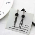 Velvet Round Top Black Bar Fringe Earrings in Three Colors view 7