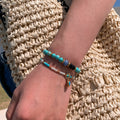New Chinese Style Geometric Round Beaded Bangle With Blue Crystal, Turquoise And Black Agate view 4