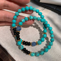 New Chinese Style Geometric Round Beaded Bangle With Blue Crystal, Turquoise And Black Agate view 3