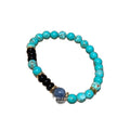 New Chinese Style Geometric Round Beaded Bangle With Blue Crystal, Turquoise And Black Agate view 5