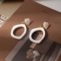 Elegant White Acrylic Irregular Geometric Drop Dangle Clip On Earrings For Women Minimalist Statement Earrings view 4
