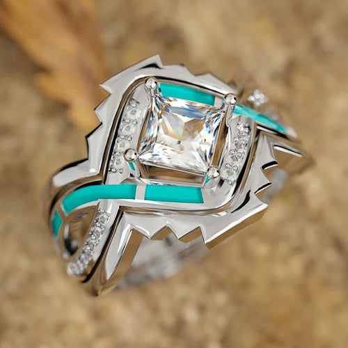 Futuristic Sweet Cool Geometric Ring Three Piece Set, Light Luxury Fashion Jewelry