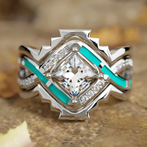 Futuristic Sweet Cool Geometric Ring Three Piece Set, Light Luxury Fashion Jewelry