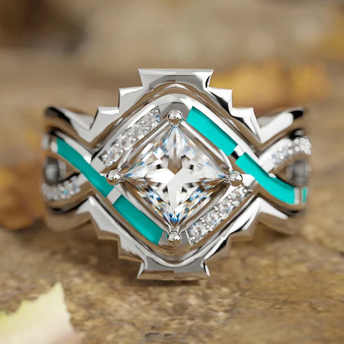 Futuristic Sweet Cool Geometric Ring Three Piece Set, Light Luxury Fashion Jewelry