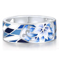 Women's Hollow Blue And White Porcelain Oil Painting Ring New Chinese Style Vintage Jewelry view 2