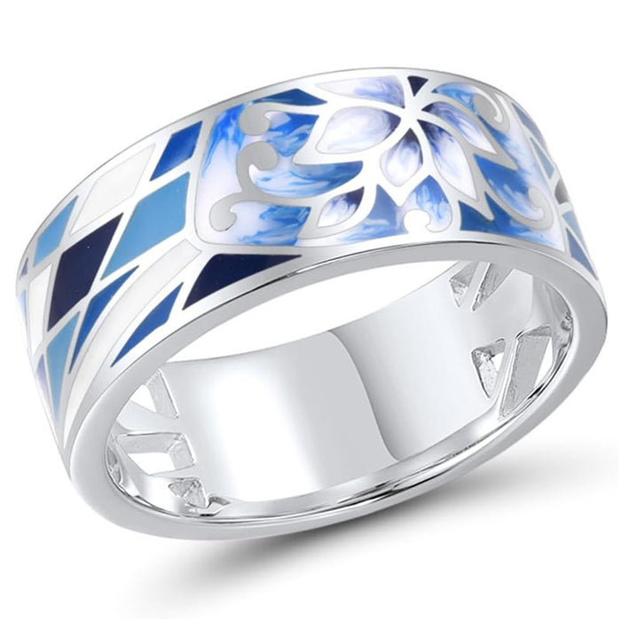 Women's Hollow Blue And White Porcelain Oil Painting Ring New Chinese Style Vintage Jewelry