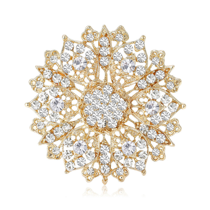 Alloy Hollow Rhinestone Crystal Flower Brooch Pin For Suit Decoration