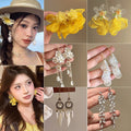 Sweet Acrylic Flower Chiffon Tassel Drop Earrings With Silver Needle Geometric Floral Design view 3