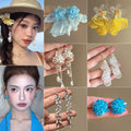 Sweet Acrylic Flower Chiffon Tassel Drop Earrings With Silver Needle Geometric Floral Design view 1