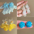 Sweet Acrylic Flower Chiffon Tassel Drop Earrings With Silver Needle Geometric Floral Design view 4