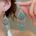 Alloy Rhinestone Geometric Round Teardrop Tassel Drop Earrings Vintage Ethnic Style view 3