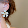 Light Luxury Alloy Rhinestone Flower Stud Earrings, French Court Elegant Textured Floral Design view 3