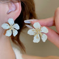 Light Luxury Alloy Rhinestone Flower Stud Earrings, French Court Elegant Textured Floral Design view 1