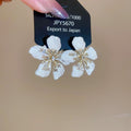 Light Luxury Alloy Rhinestone Flower Stud Earrings, French Court Elegant Textured Floral Design view 2