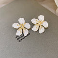 Light Luxury Alloy Rhinestone Flower Stud Earrings, French Court Elegant Textured Floral Design view 4