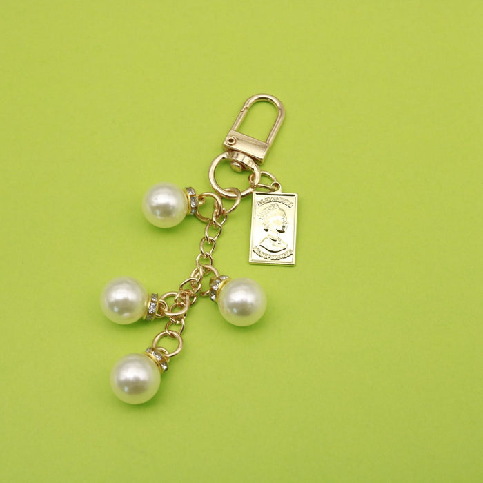 Metal Crystal Pearl Heart Keychain Bag Charm Gift