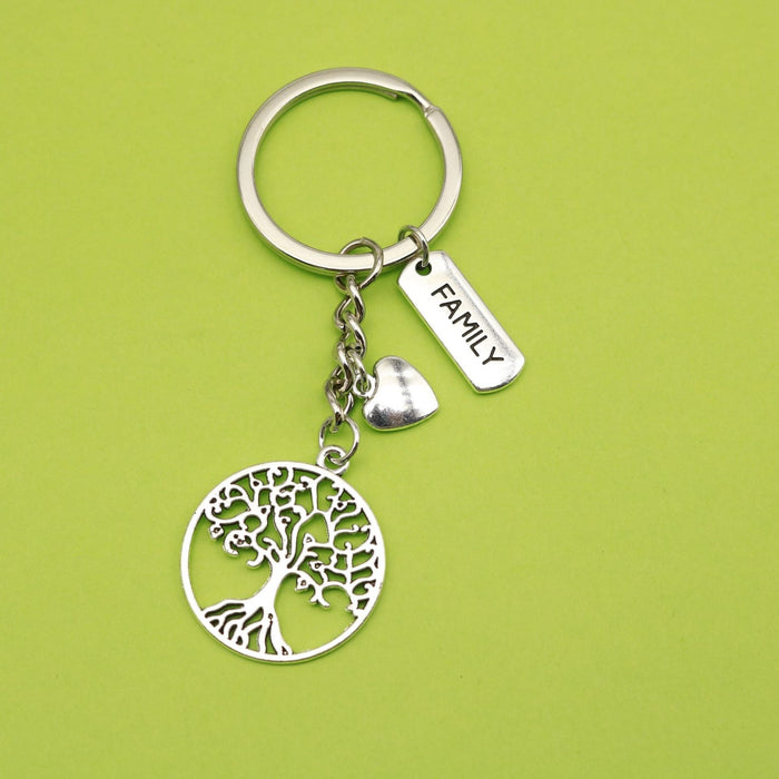 Antique Silver Alloy Family Tree Heart Keychain Meaningful Gift