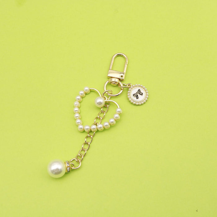 Metal Pearl Heart Princess Keychain Phone Bag Charm Gift