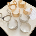European American Style Metal Open Bangle With Irregular Geometric Round Wrinkle Square Design view 3
