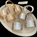 European American Style Metal Open Bangle With Irregular Geometric Round Wrinkle Square Design view 1