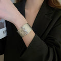 European American Style Metal Open Bangle With Irregular Geometric Round Wrinkle Square Design view 4