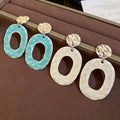 Chic Alloy Wrinkled Enamel Oval Hollow Pendant Drop Earrings With Silver Pins view 2