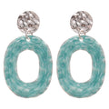 Chic Alloy Wrinkled Enamel Oval Hollow Pendant Drop Earrings With Silver Pins view 5