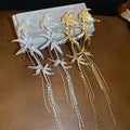 New Chinese Style Metal Bamboo Leaf Tassel Drop Earrings With Silver Needle Posts view 2