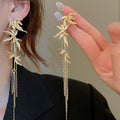 New Chinese Style Metal Bamboo Leaf Tassel Drop Earrings With Silver Needle Posts view 3