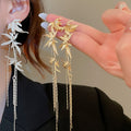 New Chinese Style Metal Bamboo Leaf Tassel Drop Earrings With Silver Needle Posts view 1