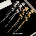 New Chinese Style Metal Bamboo Leaf Tassel Drop Earrings With Silver Needle Posts view 4