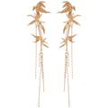 New Chinese Style Metal Bamboo Leaf Tassel Drop Earrings With Silver Needle Posts view 5