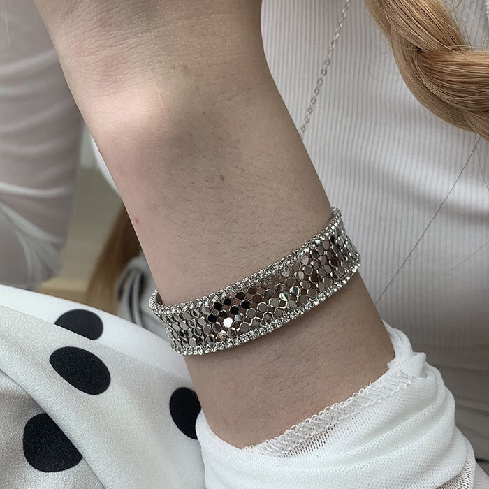 Light Luxury Copper Multi Layer Zircon Open Cuff Bangle For Women