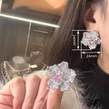 Light Luxury Women's Stud Earrings With Full Rhinestone Lily Flower And Geometric Design view 4